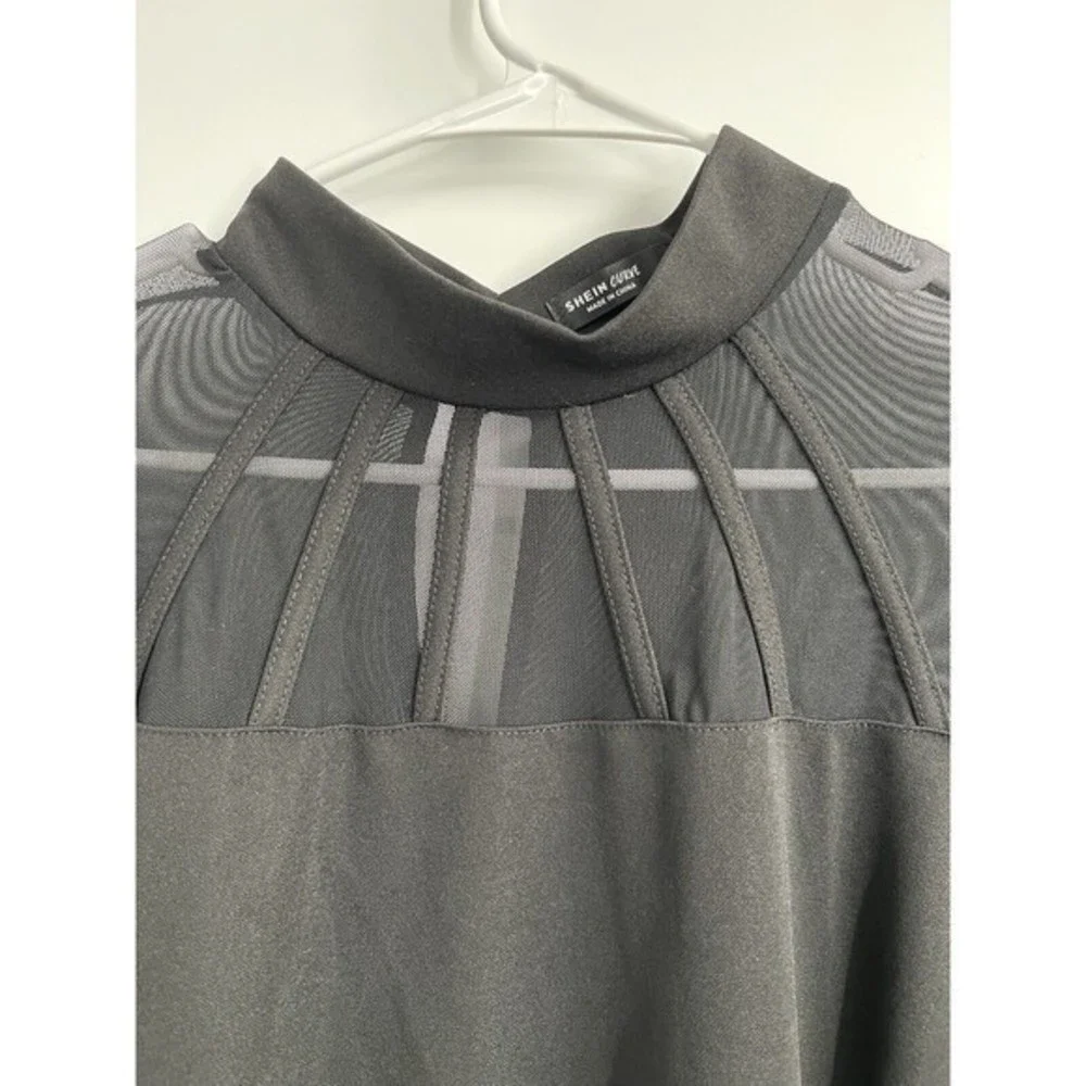 SHEIN Curve Black Mock Neck Mesh‎ Panel High Low Dress Plus Size 4XL